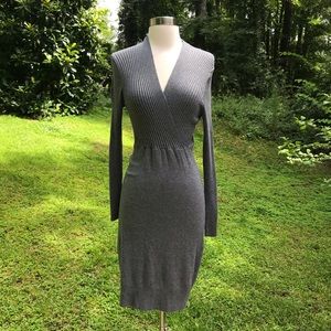 BCBGMAXAZRIA Grey Ribbed Chest Sweater Dress